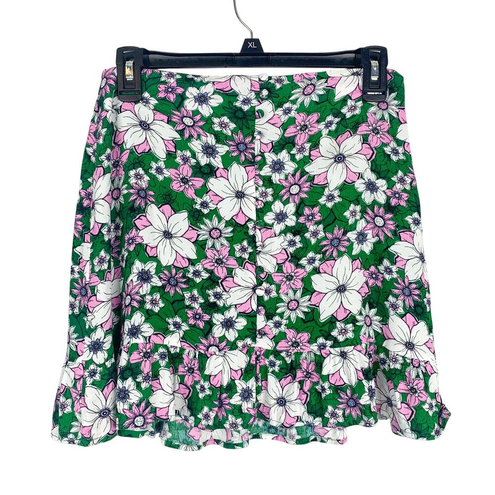 Lost + Wander Green Purple & White Floral Mini A-Line Skirt